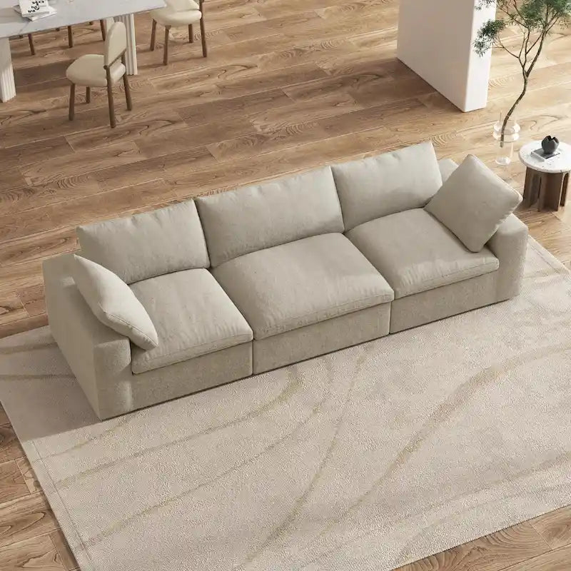 Canapé d'angle 3 places contemporain de 305 cm avec coussins garnis de duvet souple