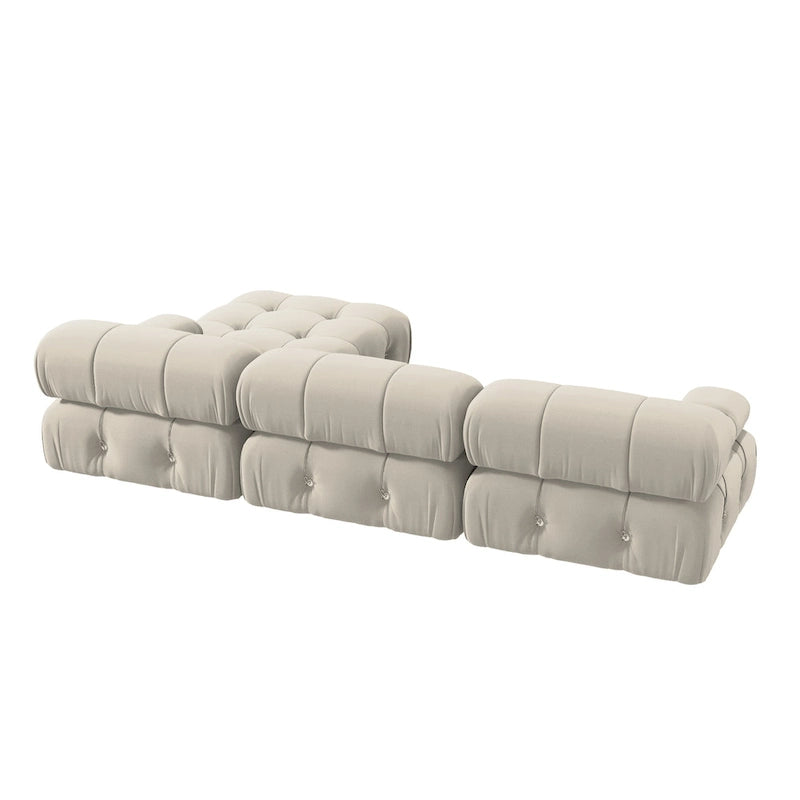 Divano Sezionale a L in Velluto con Pouf Contenitore