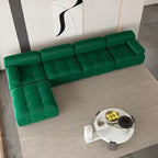 Divano Sezionale a L in Velluto con Pouf Contenitore