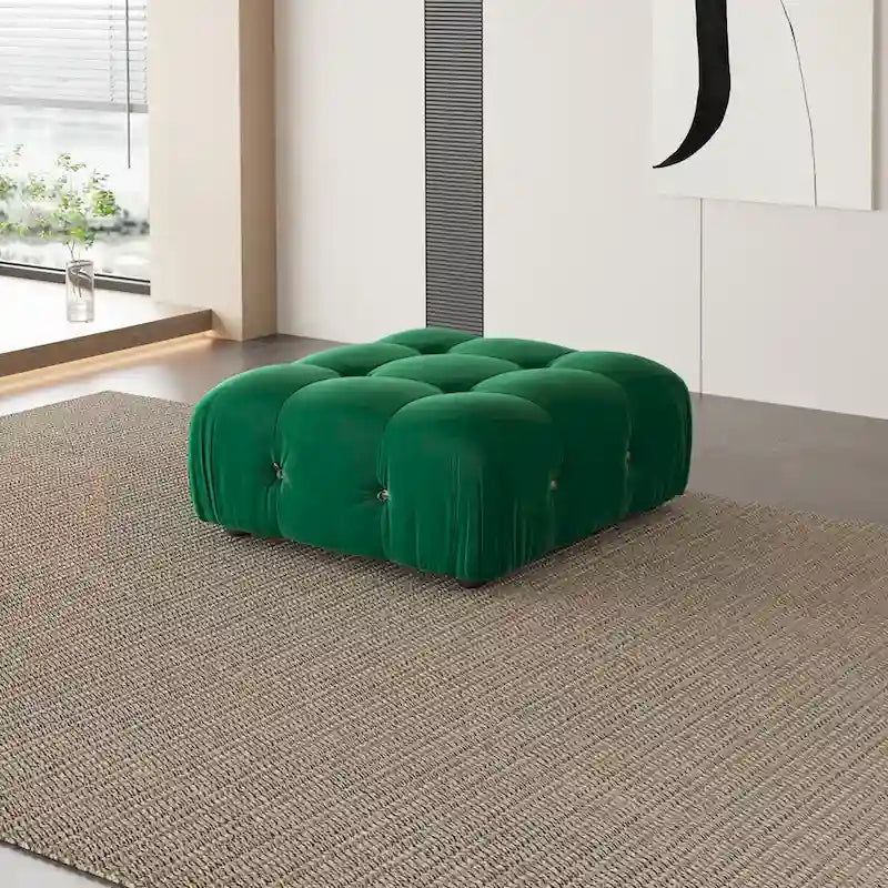 Divano Sezionale a L in Velluto con Pouf Contenitore