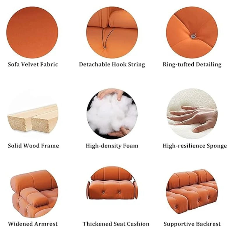 Divano Sezionale a L in Velluto con Pouf Contenitore