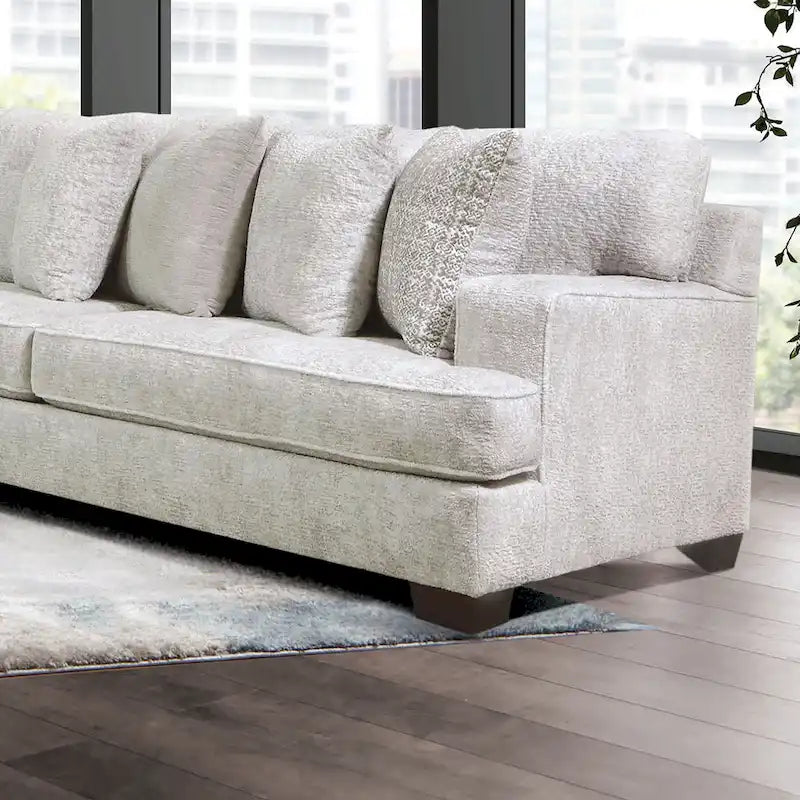 Divano componibile a L simmetrico Loty contemporaneo in ciniglia beige di Furniture of America