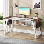 Scrivania per Computer da 160 cm con Ripiani Inferiori, Grande Scrivania Direzionale