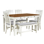 6-Piece Wooden Dining Table Set with 4 Chairs & Bench, Table with Drawer