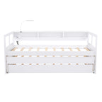 Daybed in legno Twin XL con 2 letti estraibili, 3 vani portaoggetti, 1 luce gratuita e design per la ricarica USB, grigio