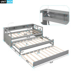 Daybed in legno Twin XL con 2 letti estraibili, 3 vani portaoggetti, 1 luce gratuita e design per la ricarica USB, grigio