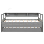 Daybed in legno Twin XL con 2 letti estraibili, 3 vani portaoggetti, 1 luce gratuita e design per la ricarica USB, grigio