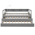 Daybed in legno Twin XL con 2 letti estraibili, 3 vani portaoggetti, 1 luce gratuita e design per la ricarica USB, grigio