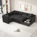 108.6 U-shaped Sectional Sofa Pull out Sofa Bed with Two USB Ports, Two Power Sockets, Three Back Pillows and a Storage Chaise