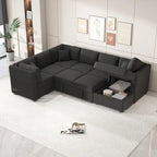 108.6 U-shaped Sectional Sofa Pull out Sofa Bed with Two USB Ports, Two Power Sockets, Three Back Pillows and a Storage Chaise