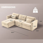 Canapé d'angle moderne en coton et lin, canapé d'angle surdimensionné, canapé-méridienne avec poufs de rangement pour le salon