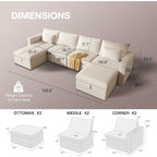 Canapé d'angle moderne en coton et lin, canapé d'angle surdimensionné, canapé-méridienne avec poufs de rangement pour le salon
