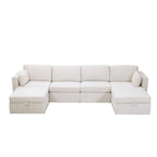 Canapé d'angle moderne en coton et lin, canapé d'angle surdimensionné, canapé-méridienne avec poufs de rangement pour le salon