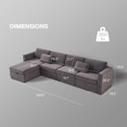 Canapé d'angle moderne en coton et lin, canapé d'angle surdimensionné, canapé-méridienne avec poufs de rangement pour le salon