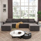 Canapé d'angle moderne en coton et lin, canapé d'angle surdimensionné, canapé-méridienne avec poufs de rangement pour le salon