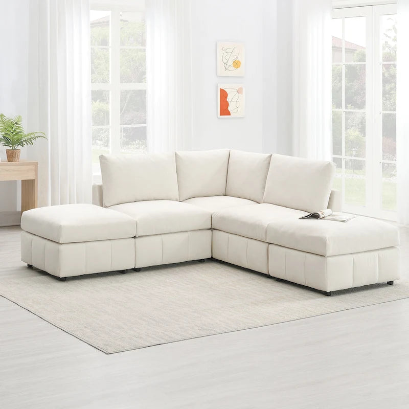 [VIDEO provided][New]93Modern Sectional Sofa with Vertical Stripes,5-Seat Armless Couch Set with Convertible Ottomans,Various C