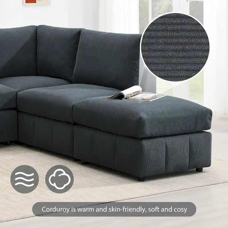 [VIDEO fornito][Nuovo]93Divano componibile moderno con strisce verticali, set divano senza braccioli a 5 posti con pouf convertibili, varie C