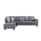 Set divano per soggiorno con chaise longue sinistra in similpelle e pouf contenitore
