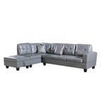 Set divano per soggiorno con chaise longue sinistra in similpelle e pouf contenitore