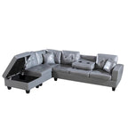 Set divano per soggiorno con chaise longue sinistra in similpelle e pouf contenitore