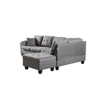 Set divano per soggiorno con chaise longue sinistra in similpelle e pouf contenitore