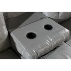 Set divano per soggiorno con chaise longue sinistra in similpelle e pouf contenitore