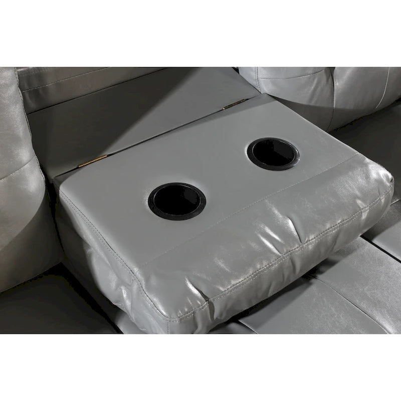 Set divano per soggiorno con chaise longue sinistra in similpelle e pouf contenitore