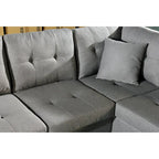 Set divano per soggiorno con chaise longue sinistra in similpelle e pouf contenitore