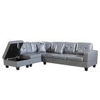 Set divano per soggiorno con chaise longue sinistra in similpelle e pouf contenitore