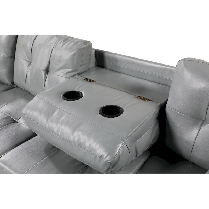 Set divano per soggiorno con chaise longue sinistra in similpelle e pouf contenitore