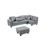 Set divano per soggiorno con chaise longue sinistra in similpelle e pouf contenitore