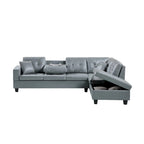 Set divano per soggiorno con chaise longue sinistra in similpelle e pouf contenitore