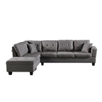Set divano per soggiorno con chaise longue sinistra in similpelle e pouf contenitore