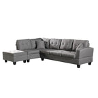 Set divano per soggiorno con chaise longue sinistra in similpelle e pouf contenitore