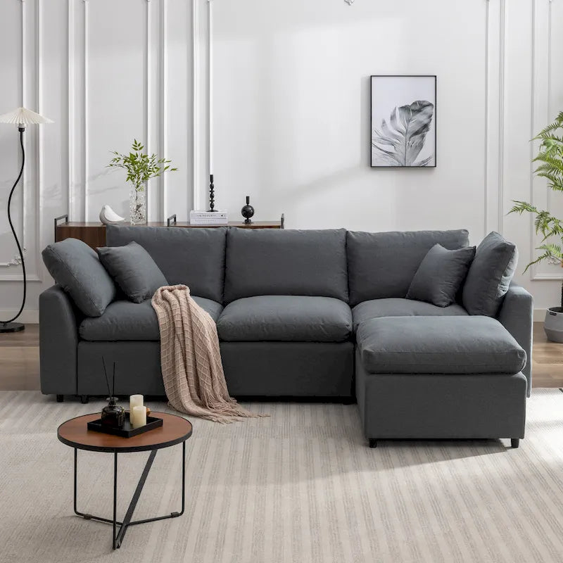 U_STYLE Down Filled Upholstery Convertible Sectional Sofa, L Shaped Couch with Reversible Chaise