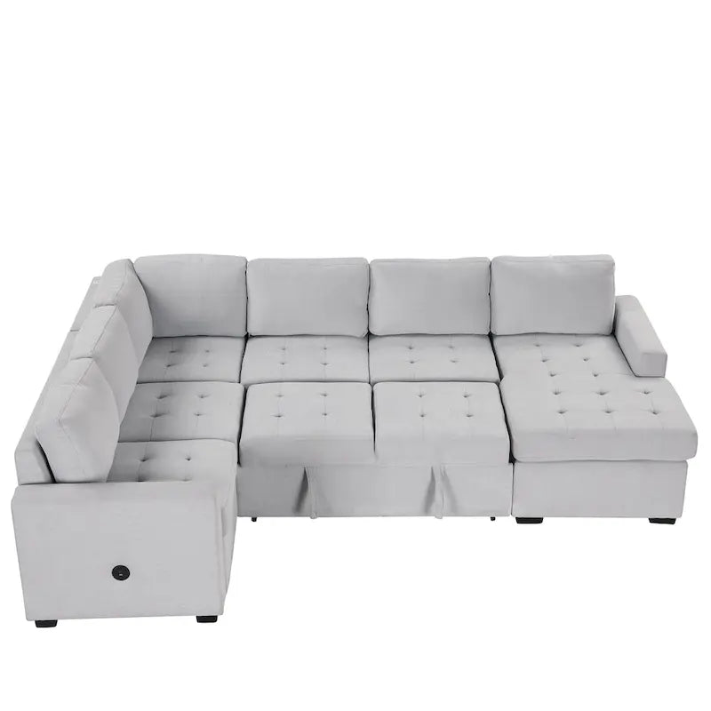 Divano letto componibile a sezione a U con letto estraibile e poltrona, interfacce USB e Type-C, adatto per soggiorno, ufficio,