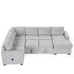Divano letto componibile a sezione a U con letto estraibile e poltrona, interfacce USB e Type-C, adatto per soggiorno, ufficio,