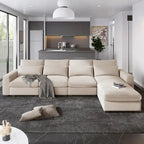 Divano componibile a L grande e moderno U_Style, imbottito in piuma, divano convertibile con chaise longue reversibile per soggiorno