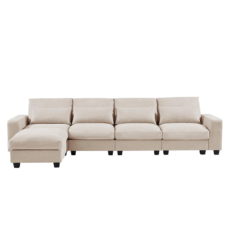 Divano componibile a L grande e moderno U_Style, imbottito in piuma, divano convertibile con chaise longue reversibile per soggiorno
