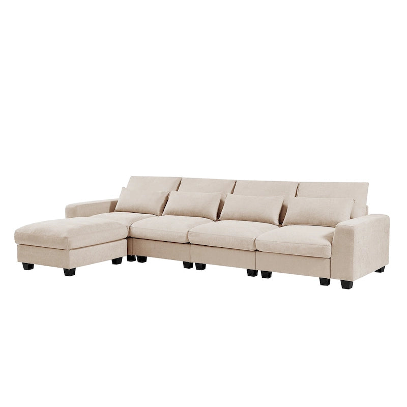 Divano componibile a L grande e moderno U_Style, imbottito in piuma, divano convertibile con chaise longue reversibile per soggiorno