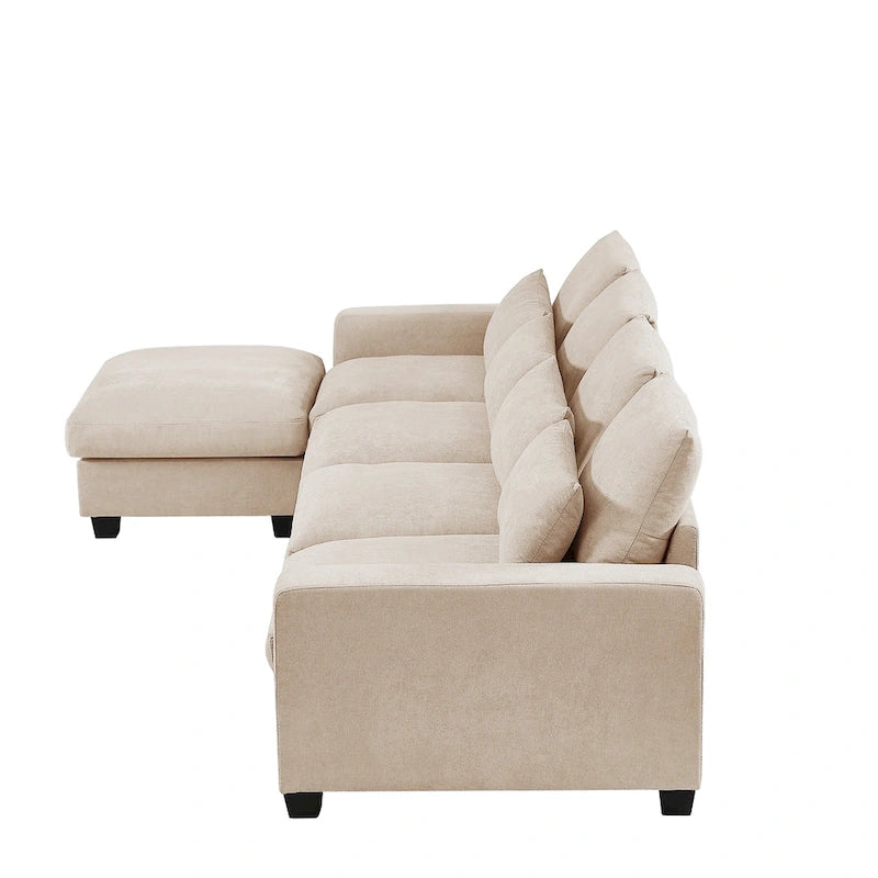 Divano componibile a L grande e moderno U_Style, imbottito in piuma, divano convertibile con chaise longue reversibile per soggiorno