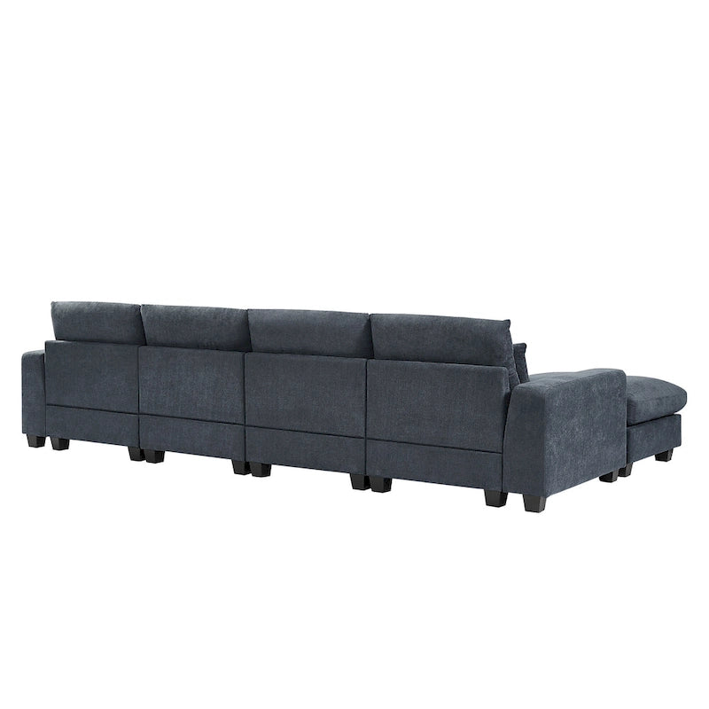 Divano componibile a L grande e moderno U_Style, imbottito in piuma, divano convertibile con chaise longue reversibile per soggiorno