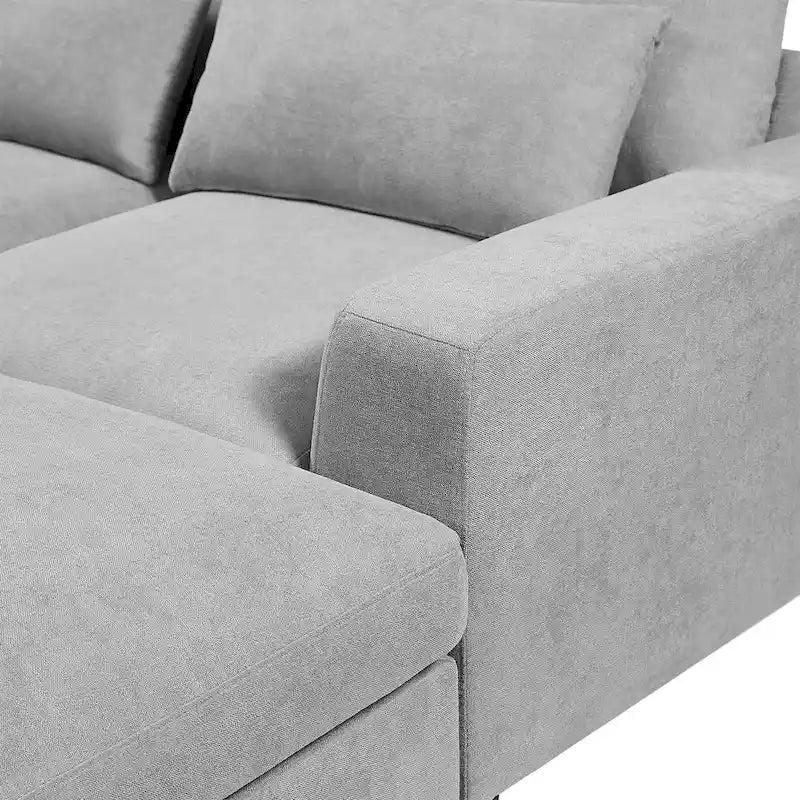Divano componibile a L grande e moderno U_Style, imbottito in piuma, divano convertibile con chaise longue reversibile per soggiorno