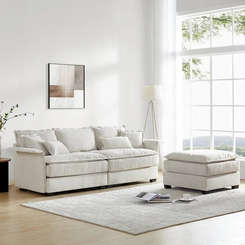 [VIDEO provided][New]95*66Oversized Luxury Sectional Sofa with Bentwood Armrests,4 seat Upholstered Indoor Furniture with Doubl