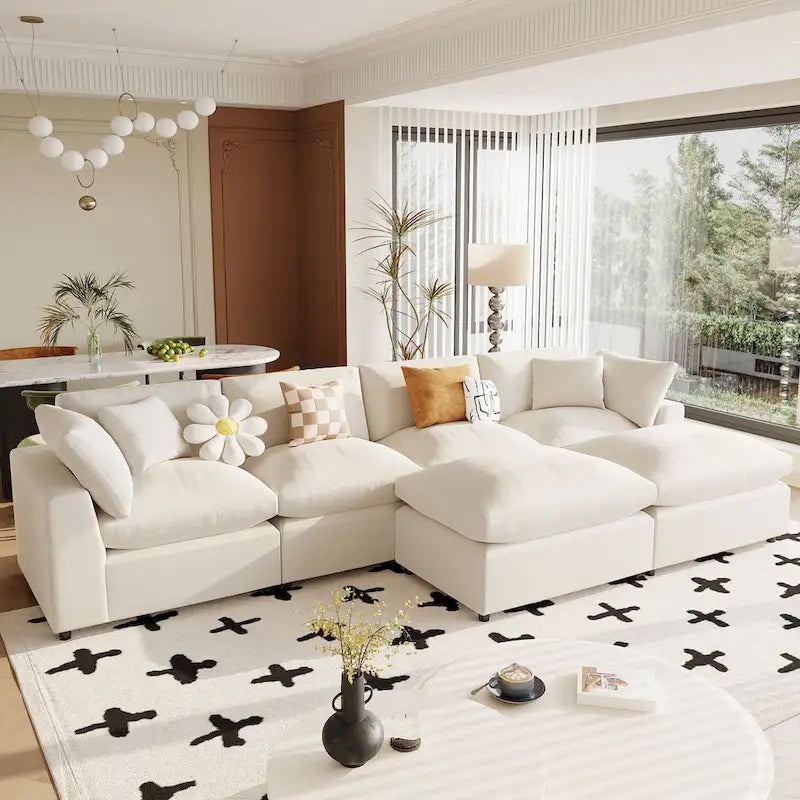 Canapé sectionnel moderne en U U_STYLE, 2 grandes méridiennes avec poufs amovibles pour salon