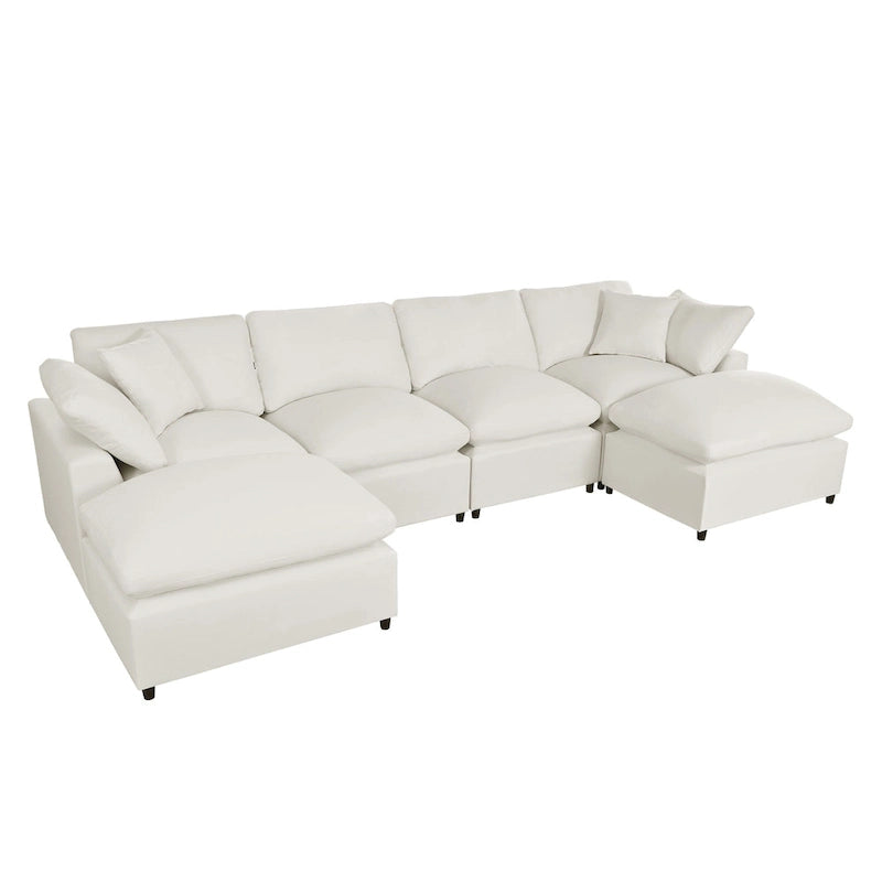 Canapé sectionnel moderne en U U_STYLE, 2 grandes méridiennes avec poufs amovibles pour salon