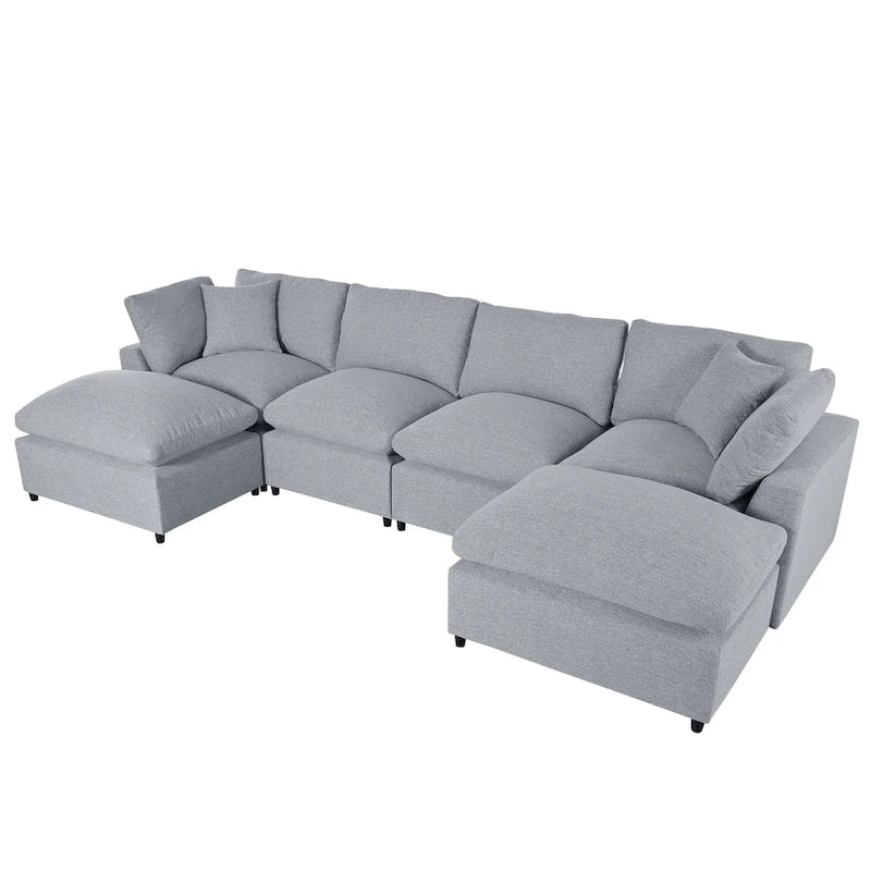 Canapé sectionnel moderne en U U_STYLE, 2 grandes méridiennes avec poufs amovibles pour salon