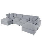 Canapé sectionnel moderne en U U_STYLE, 2 grandes méridiennes avec poufs amovibles pour salon