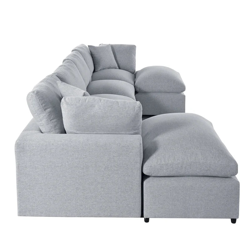 Canapé sectionnel moderne en U U_STYLE, 2 grandes méridiennes avec poufs amovibles pour salon