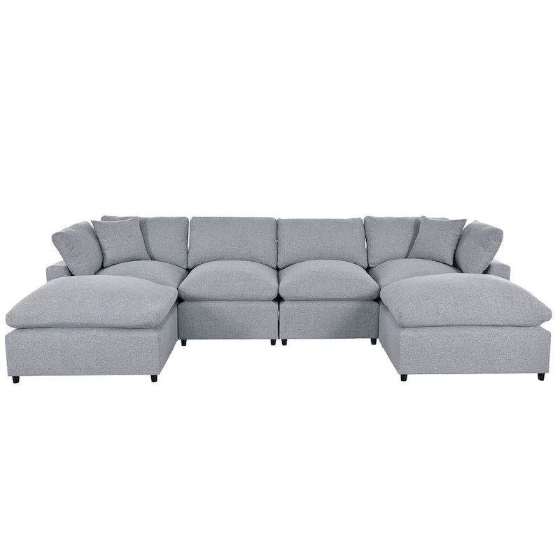 Canapé sectionnel moderne en U U_STYLE, 2 grandes méridiennes avec poufs amovibles pour salon